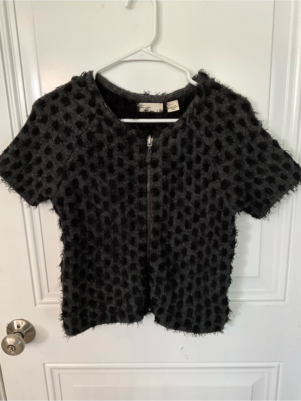 Women's Black Textured Short-Sleeve Zip-Front Top - Anthropologie